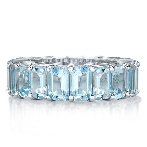 Emerald Cut Aquamarine Eternity Band Ring - 925 Sterling Silver