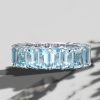 Emerald Cut Aquamarine Eternity Band Ring - 925 Sterling Silver