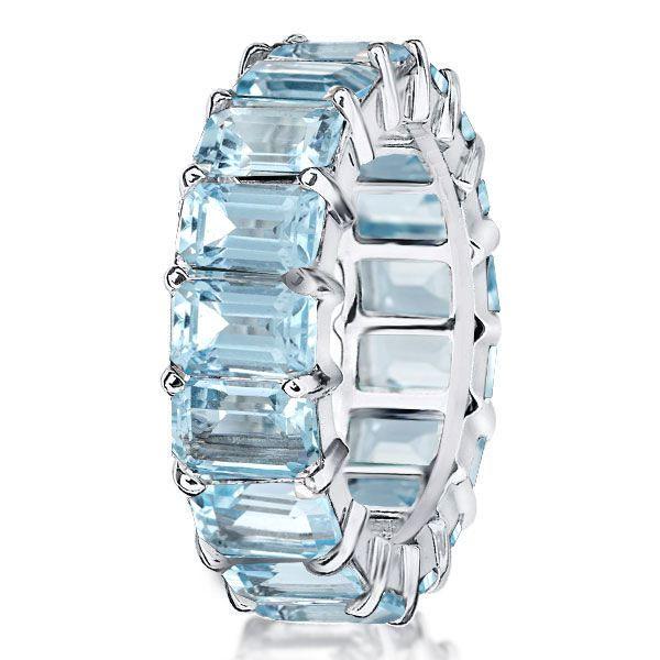 Emerald Cut Aquamarine Eternity Band Ring - 925 Sterling Silver