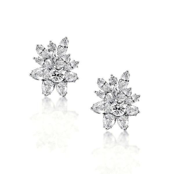 White Sapphire Stud Earrings - Round & Marquise Cut - Sterling Silver