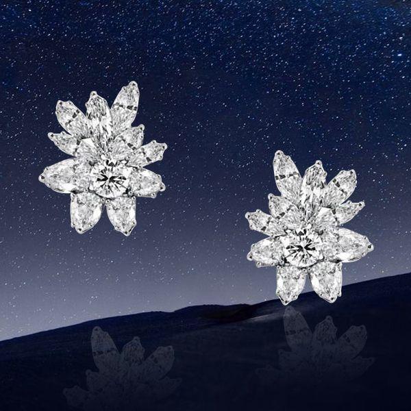 White Sapphire Stud Earrings - Round & Marquise Cut - Sterling Silver