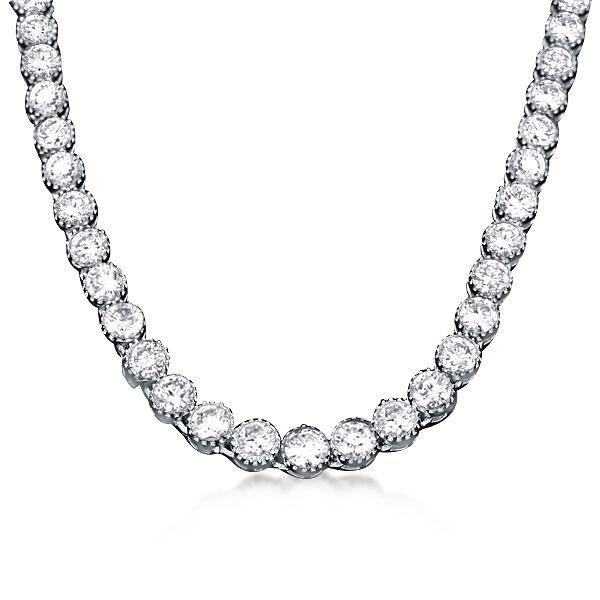Classic Round Cut Cubic Zirconia Tennis Necklace - 925 Sterling Silver