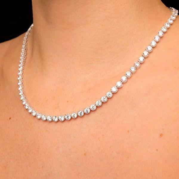 Classic Round Cut Cubic Zirconia Tennis Necklace - 925 Sterling Silver