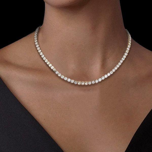 Classic Round Cut Cubic Zirconia Tennis Necklace - 925 Sterling Silver