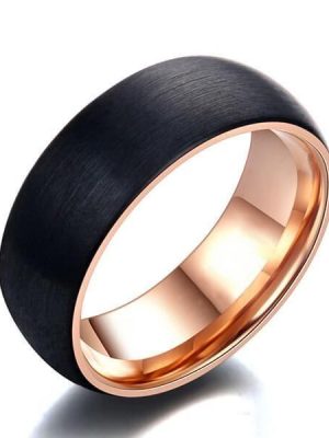 Tungsten Carbide & Titanium Two-Tone Wedding Band - Black & Rose Gold 8mm