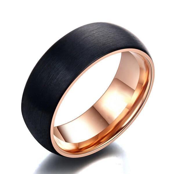 Tungsten Carbide & Titanium Two-Tone Wedding Band - Black & Rose Gold 8mm