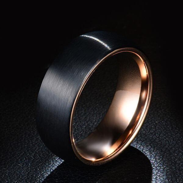 Tungsten Carbide & Titanium Two-Tone Wedding Band - Black & Rose Gold 8mm