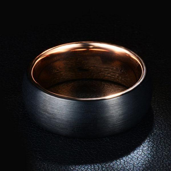 Tungsten Carbide & Titanium Two-Tone Wedding Band - Black & Rose Gold 8mm