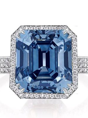 Emerald Cut Sterling Silver Engagement Ring - 15.5 CT Center Stone