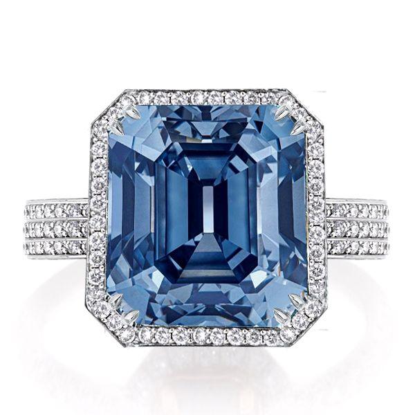 Emerald Cut Sterling Silver Engagement Ring - 15.5 CT Center Stone