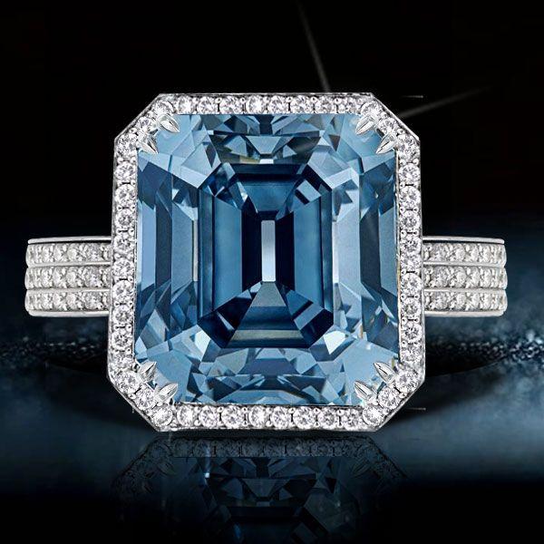 Emerald Cut Sterling Silver Engagement Ring - 15.5 CT Center Stone