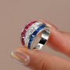 Blue Sapphire and Ruby Triple Row Wedding Band in Sterling Silver