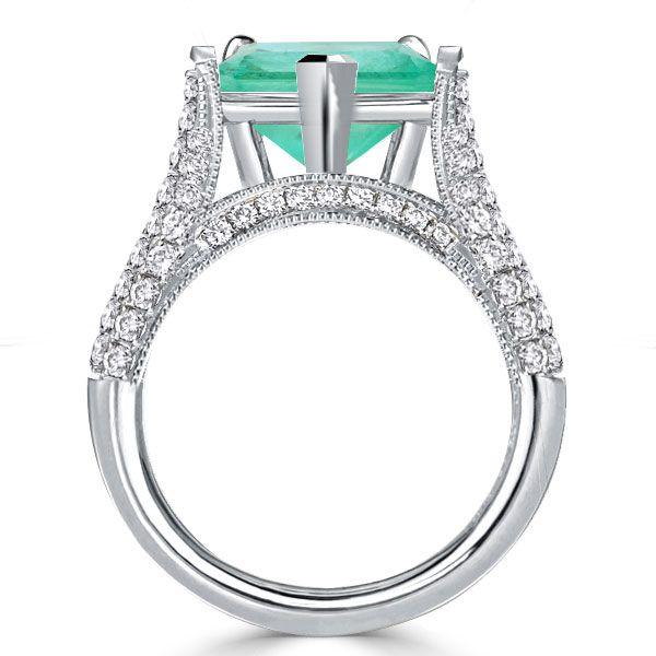 Emerald Cut 5.00 CT Simulated Emerald Engagement Ring - 925 Sterling Silver