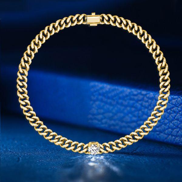 Golden Solitaire Link Bracelet - 18K Gold Plated Sterling Silver