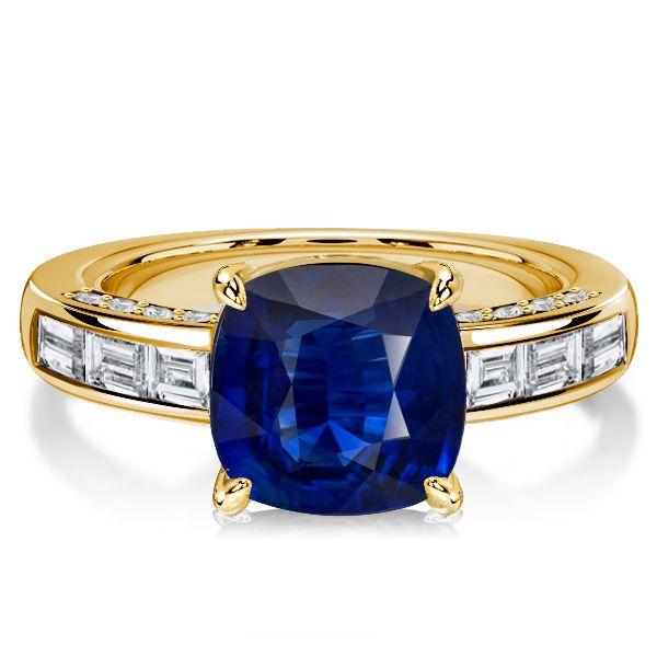 Cushion Cut Blue Sapphire Engagement Ring - 925 Sterling Silver Channel Set
