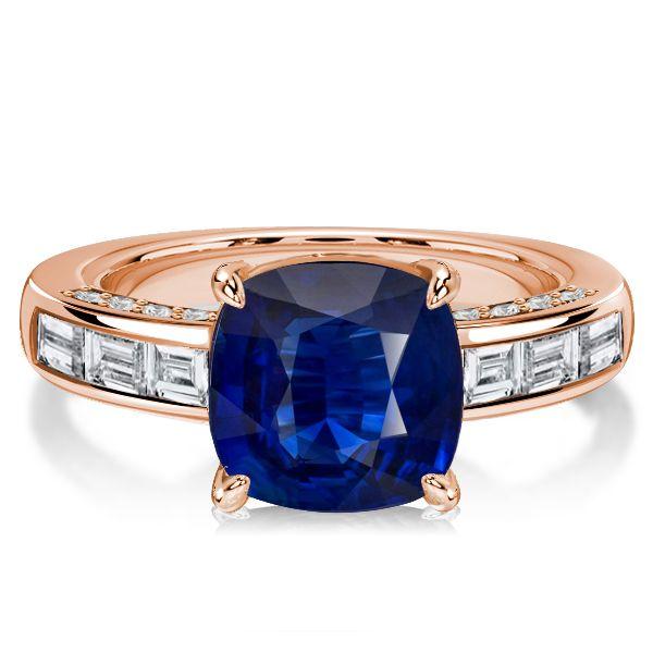 Cushion Cut Blue Sapphire Engagement Ring - 925 Sterling Silver Channel Set