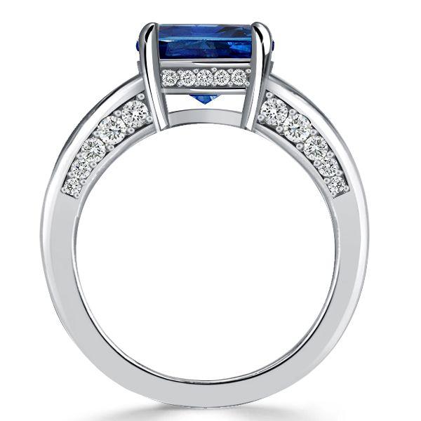 Cushion Cut Blue Sapphire Engagement Ring - 925 Sterling Silver Channel Set