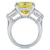 Three Stone Emerald Cut Yellow Sapphire Engagement Ring in Rhodium Plated Sterling Silver