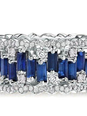 Baguette Cut White & Blue Sapphire Wedding Band in Sterling Silver (12.50 CT. TW.)