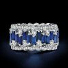Baguette Cut White & Blue Sapphire Wedding Band in Sterling Silver (12.50 CT. TW.)