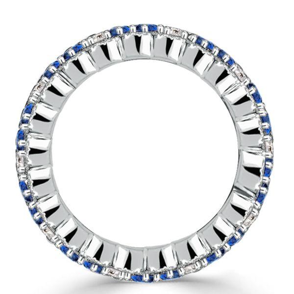 Baguette Cut White & Blue Sapphire Wedding Band in Sterling Silver (12.50 CT. TW.)