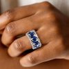 Baguette Cut White & Blue Sapphire Wedding Band in Sterling Silver (12.50 CT. TW.)