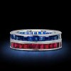 Asscher Cut Sapphire & Ruby Eternity Band in Sterling Silver - Vintage Style