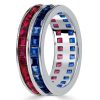 Asscher Cut Sapphire & Ruby Eternity Band in Sterling Silver - Vintage Style
