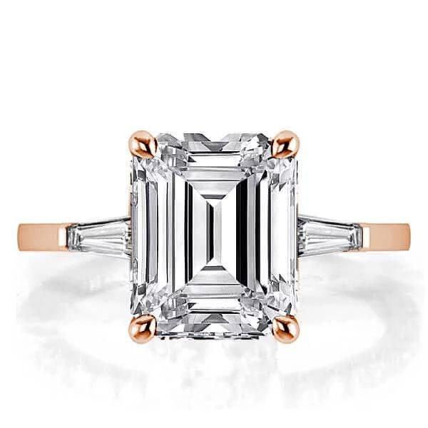Three Stone Emerald Cut 3PC Wedding Set in 18K Rose Gold Plated Sterling Silver