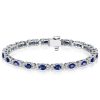 Cluster Oval Blue Sapphire Bracelet in Sterling Silver - 6, 7, 8, 9 Inch