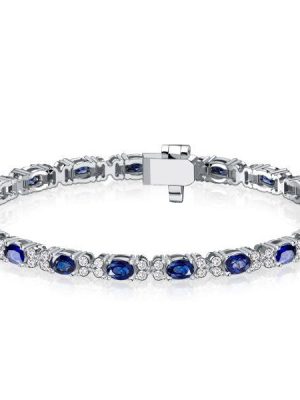 Cluster Oval Blue Sapphire Bracelet in Sterling Silver - 6, 7, 8, 9 Inch