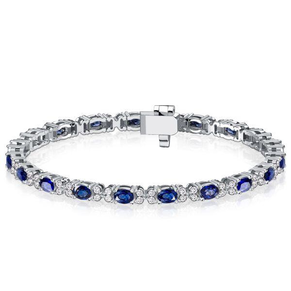 Cluster Oval Blue Sapphire Bracelet in Sterling Silver - 6, 7, 8, 9 Inch