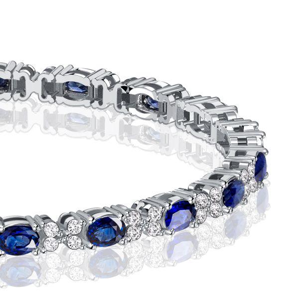 Cluster Oval Blue Sapphire Bracelet in Sterling Silver - 6, 7, 8, 9 Inch