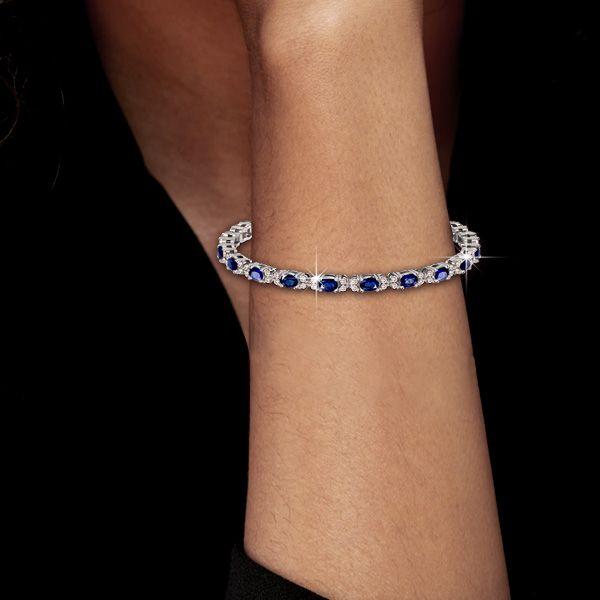 Cluster Oval Blue Sapphire Bracelet in Sterling Silver - 6, 7, 8, 9 Inch