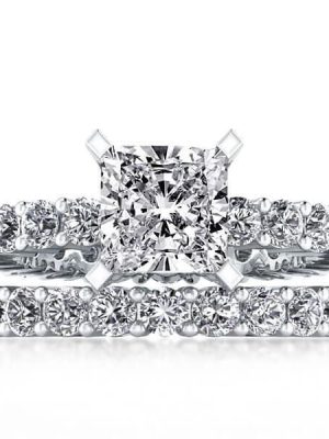 Sterling Silver Princess Cut Wedding Band Set with 3.00 CT. TW. Center Stone