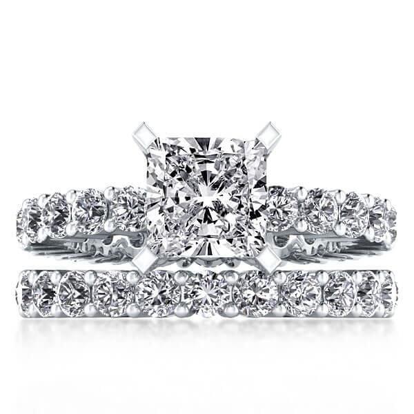 Sterling Silver Princess Cut Wedding Band Set with 3.00 CT. TW. Center Stone