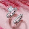 Sterling Silver Princess Cut Wedding Band Set with 3.00 CT. TW. Center Stone