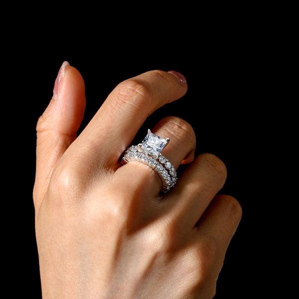 Sterling Silver Princess Cut Wedding Band Set with 3.00 CT. TW. Center Stone