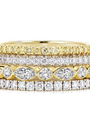 Sterling Silver Two-Tone Round & Marquise CZ Stackable Ring Set
