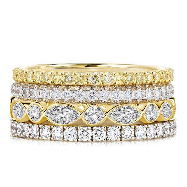 Sterling Silver Two-Tone Round & Marquise CZ Stackable Ring Set