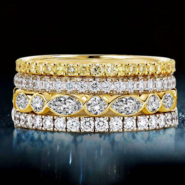 Sterling Silver Two-Tone Round & Marquise CZ Stackable Ring Set