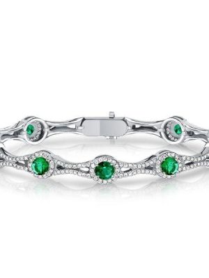 Emerald Green Round Cut Tennis Bracelet in Sterling Silver with Rhodium Plating