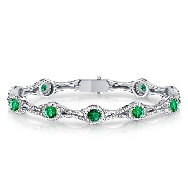 Emerald Green Round Cut Tennis Bracelet in Sterling Silver with Rhodium Plating