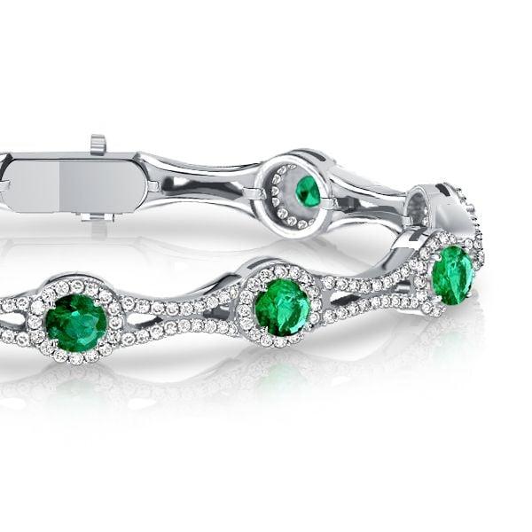 Emerald Green Round Cut Tennis Bracelet in Sterling Silver with Rhodium Plating