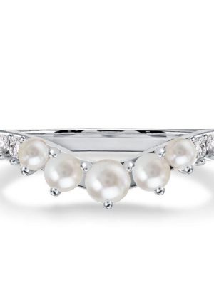 Sterling Silver Pearl Half Eternity Wedding Band - 0.85 CTW