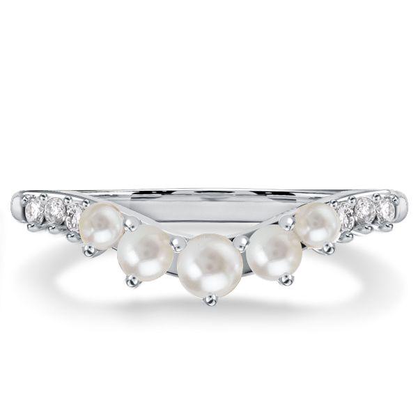 Sterling Silver Pearl Half Eternity Wedding Band - 0.85 CTW