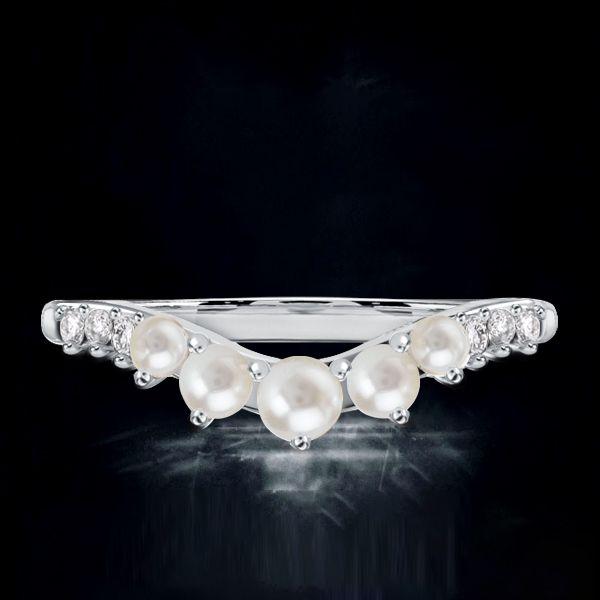 Sterling Silver Pearl Half Eternity Wedding Band - 0.85 CTW