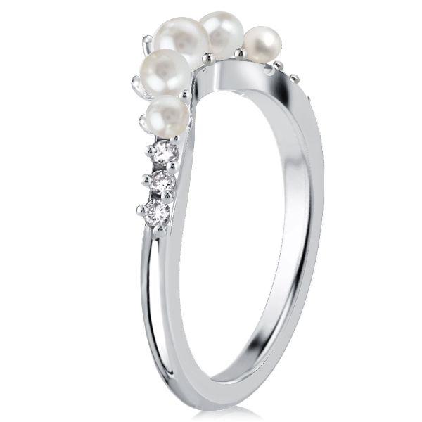 Sterling Silver Pearl Half Eternity Wedding Band - 0.85 CTW