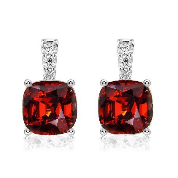925 Sterling Silver Cushion Cut Garnet Drop Earrings for Women with Rhodium Finish