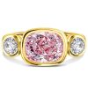 Pink Cushion Cut 3 Stone Engagement Ring in 18K Gold Plated Sterling Silver